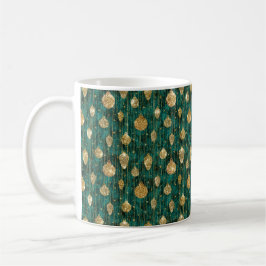 TAZA DE CAFÉ ADORNOS NAVIDEÑOS VERDES CON DETALLES DORADOS