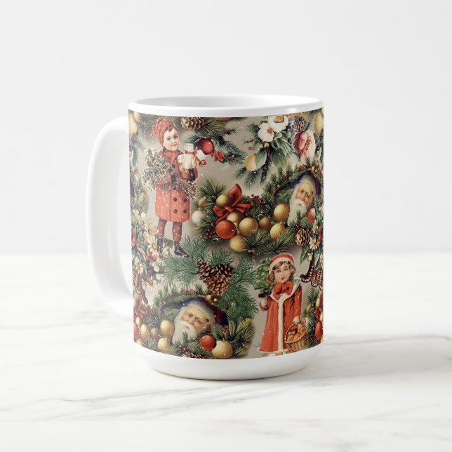 Taza De Café Adornos Navideños Victorianos Antiguos (Anverso izquierdo)