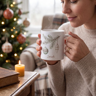 Taza De Café Adornos Navideños Vintage Suave Pino Verde