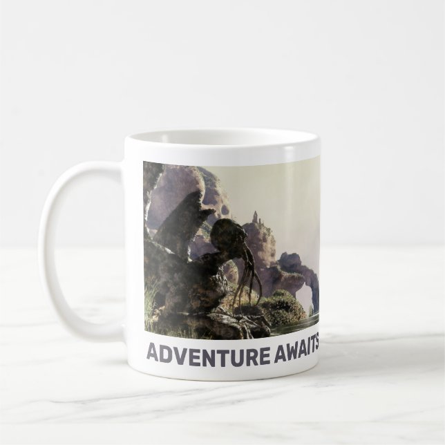Taza De Café Adventure Awaits. Fantasy landscape (Izquierda)