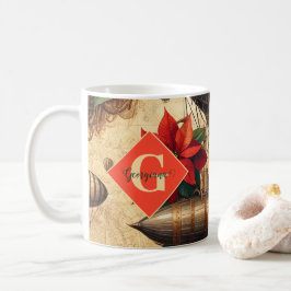 Taza De Café Aeronave personalizada Steampunk con Poinsettia