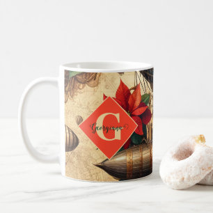 Taza De Café Aeronave personalizada Steampunk con Poinsettia