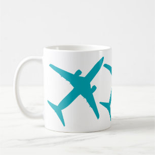 Taza De Café Aeroplano gráfico en la aguamarina azul