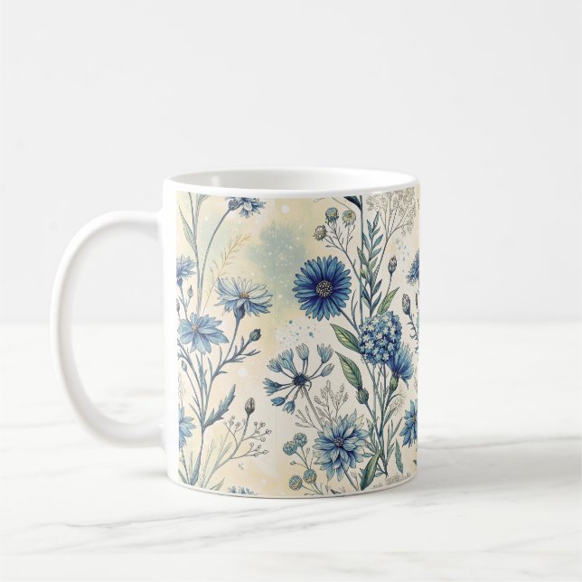 Taza De Café Aesthetic Blue Wildflowers (Izquierda)