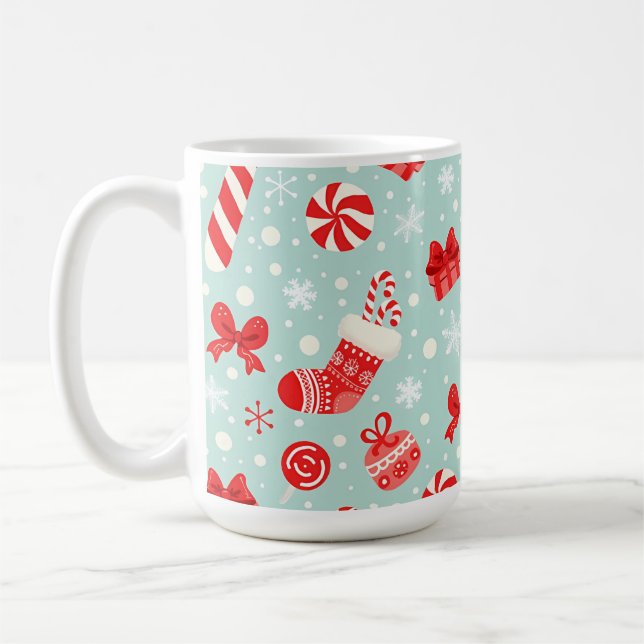 Taza De Café Aesthetic Christmas Pattern Candy (Izquierda)
