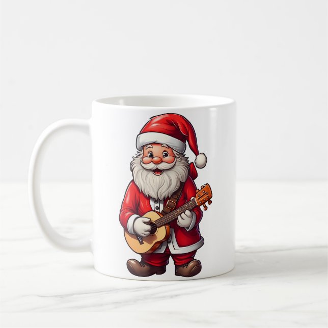 Taza De Café Aesthetic Christmas Santa Playing Ukulele Music Te (Izquierda)
