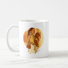 Taza De Café Aesthetic Dog Mom Holding Puppy Illustration