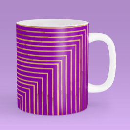 Taza De Café Aesthetic Gold Abstract Lines on purple