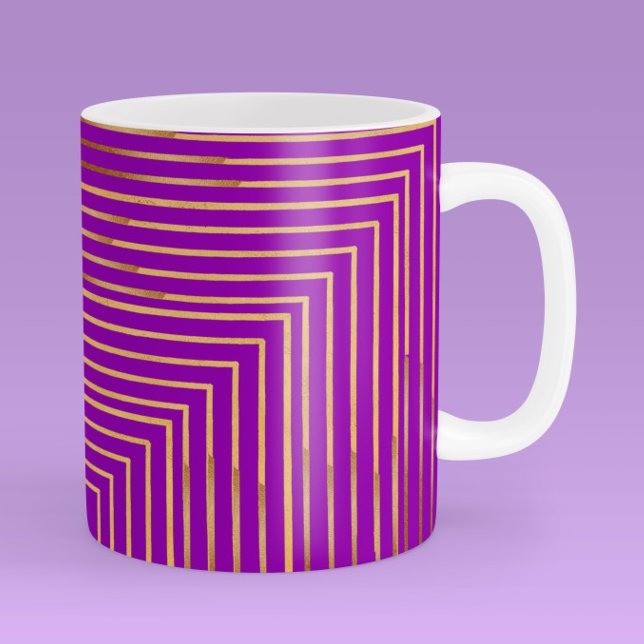 Taza De Café Aesthetic Gold Abstract Lines on purple (Subido por el creador)