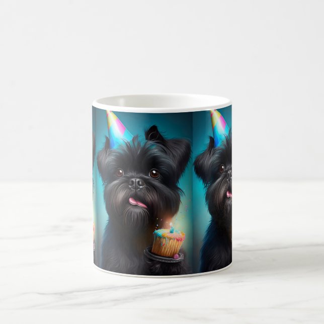 Taza De Café Affenpinscher celebrando la tarta de los globos de (Centro)