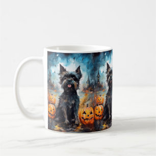 Taza De Café Affenpinscher de Halloween con calabazas aterrador