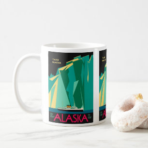 Taza De Café Afiche de viaje de Alaska vintage, Glaciar Taku