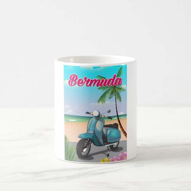 Taza De Café Afiche de viaje del Bermuda Beach Scooter (Centro)