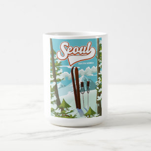 Taza De Café Afiche de viaje para esquiar en Seúl, Corea del Su