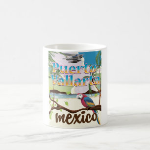 Taza De Café Afiche de viaje por la playa de Puerto Vallarta Mé
