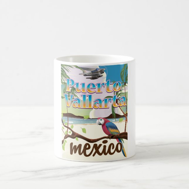 Taza De Café Afiche de viaje por la playa de Puerto Vallarta Mé (Centro)