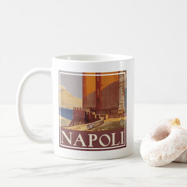 Taza De Café Afiche De Viajes Del Vesubio Y La Bahía De Nápoles (Con donut)