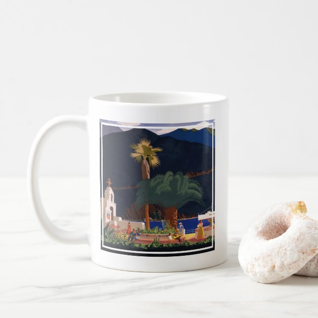 Taza De Café Afiche de viajes - Isla Santa Catalina, California (Con donut)