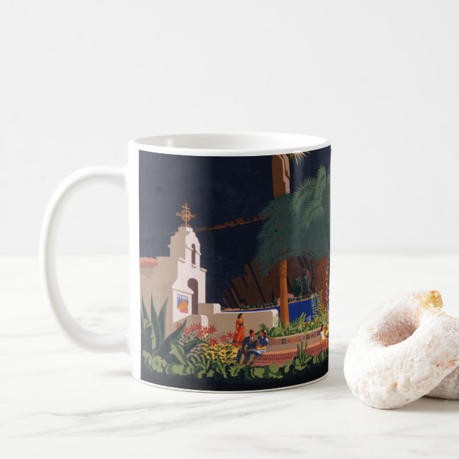 Taza De Café Afiche de viajes - Isla Santa Catalina, California (Con donut)