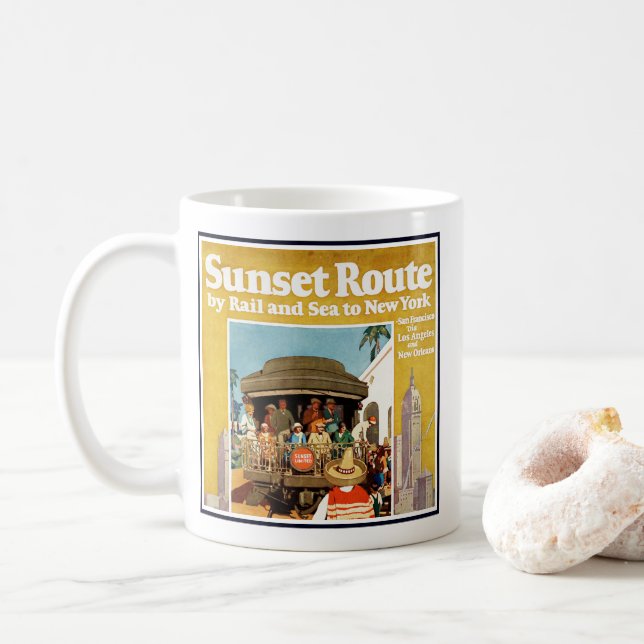 Taza De Café Afiche De Viajes Para La Ruta Del Atardecer Por Fe (Con donut)