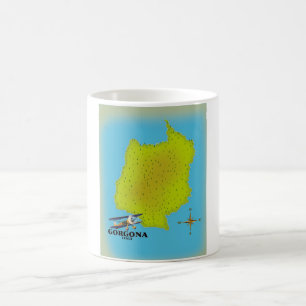 Taza De Café Afiche del mapa de viajes de Gorgona Italia.