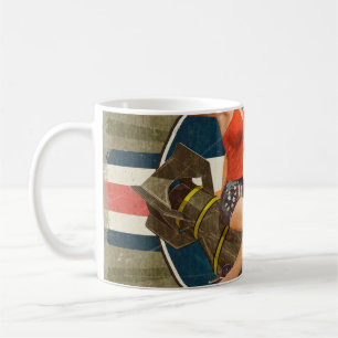 Taza De Café Afiche vintage con chica en la bomba. abstracto,