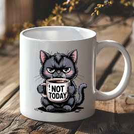 Taza De Café Aficionado del Gato Negro Gruñón Divertido No Hoy 