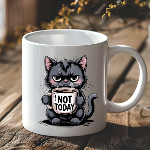 Taza De Café Aficionado del Gato Negro Gruñón Divertido No Hoy