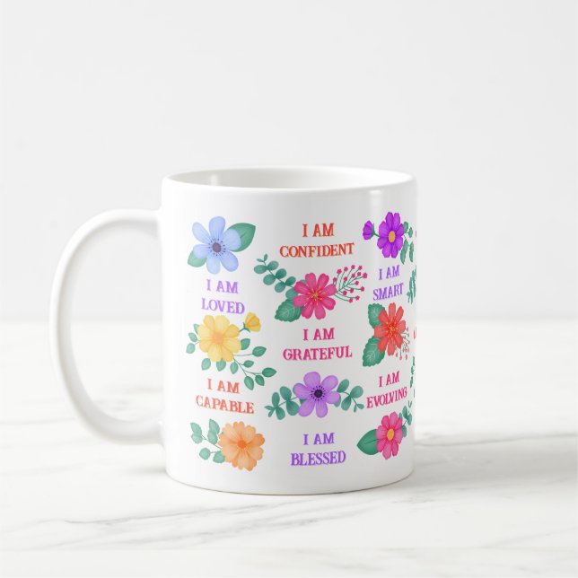 Taza De Café Afirmaciones Crea Tus Propias Cotizaciones Floral  (Izquierda)