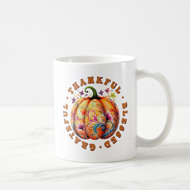 Taza De Café Afortunada, bendecida calabaza floral (Derecha)
