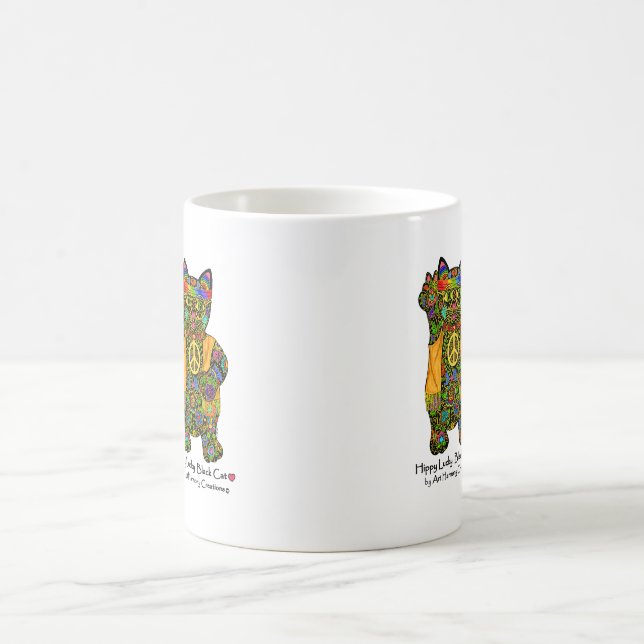 Taza de café afortunada del gato negro del hippy (Centro)