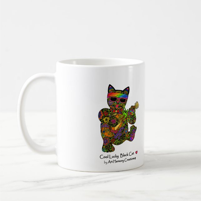 Taza de café afortunada fresca del gato negro (Izquierda)