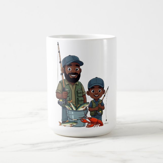 Taza De Café African American Dad and Son Fishing (Centro)