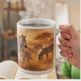 Taza De Café African Zebra Herd | Savannah Wildlife Art