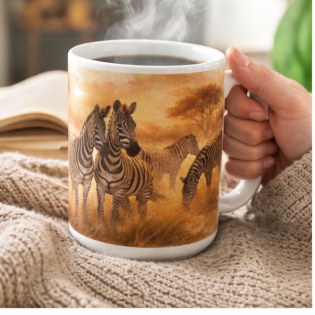 Taza De Café African Zebra Herd | Savannah Wildlife Art (Subido por el creador)
