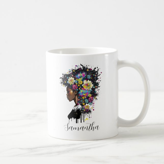 Taza De Café Afroamericana con flores (Derecha)