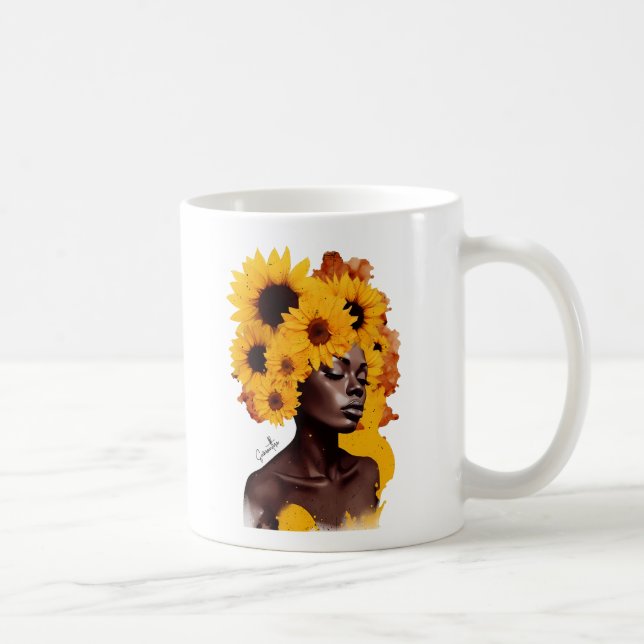 Taza De Café Afroamericana con pelo afro girasol (Derecha)