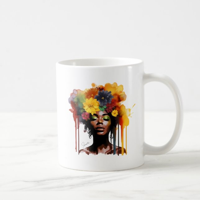 Taza De Café Afroamericana con pelo floral afro (Derecha)