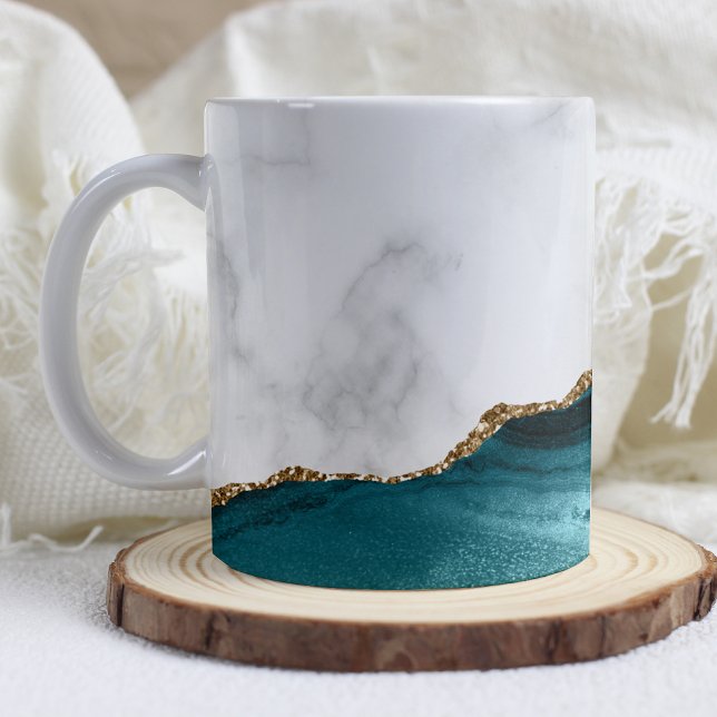 Taza De Café Agante azul Verde azulado dorado de mármol blanco (Subido por el creador)