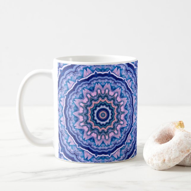 Taza De Café Agante blanco rosa azul Boho Mandala (Con donut)