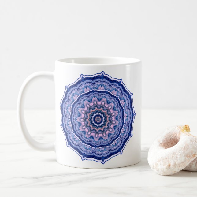 Taza De Café Agante blanco rosa azul Boho Mandala (Con donut)