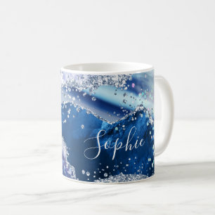 Taza De Café Agata Brillante Holo Falso Azul Elegante