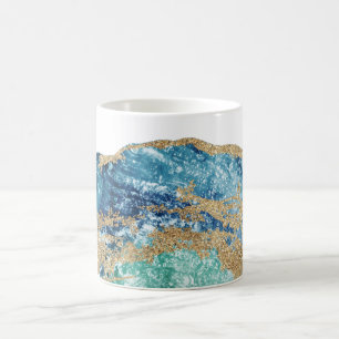 Taza De Café Ágata de Geode de la roca de purpurina del oro de