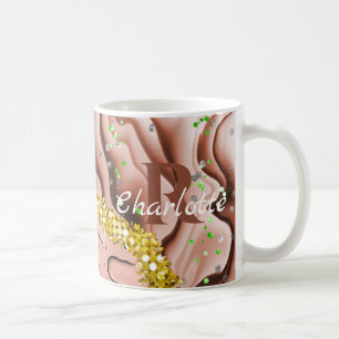 Taza De Café Agate de oro y gotas de agua para Rosas  Monograma