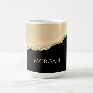 Taza De Café Agate de oro y Purpurina, nombre de oro en negro