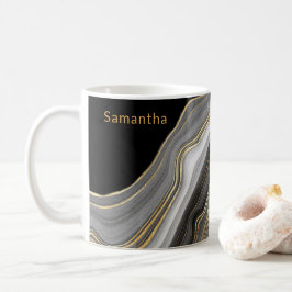 Taza De Café Agate monogramado negro, dorado y gris de lujo