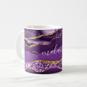 Taza De Café Agate Purple Gold Purpurina Nombre personalizado C