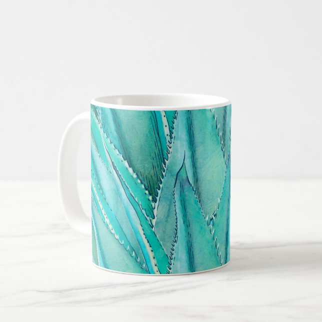 Taza De Café Agave Verde azulada acuarela (Anverso izquierdo)