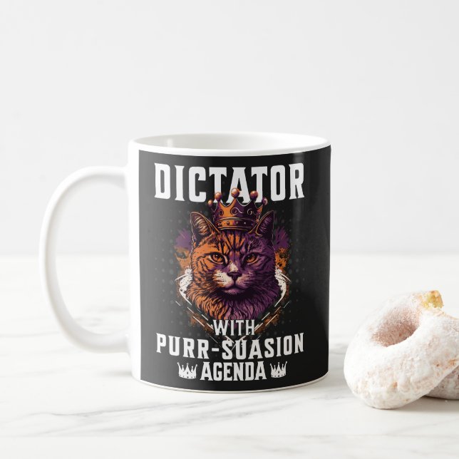 Taza De Café Agenda de Purrsuasión Gato Divertido Mandón (Con donut)