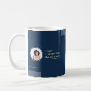 Taza De Café Agente de bienes raíces Navy con líneas finas